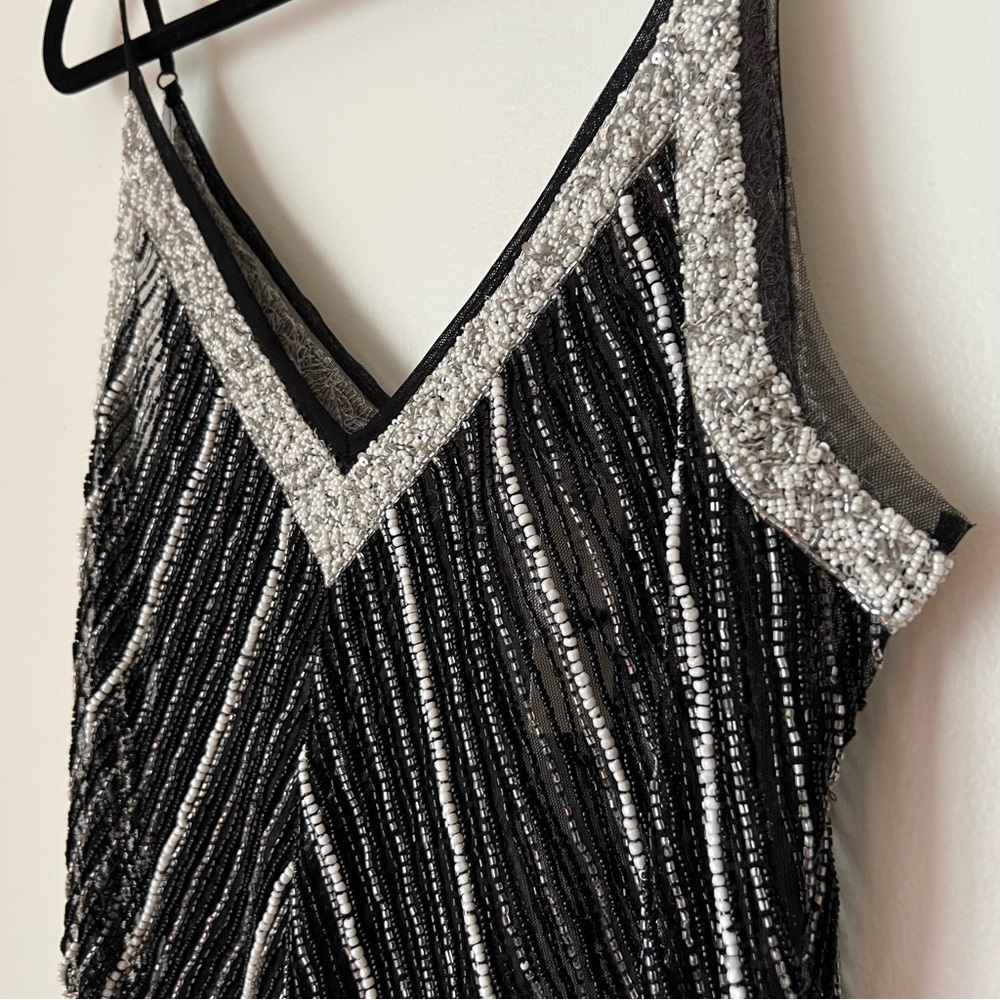 By Anthropologie Embellished Stripe Cami, Black Beads and Silver, Size M - Picture 3 of 14